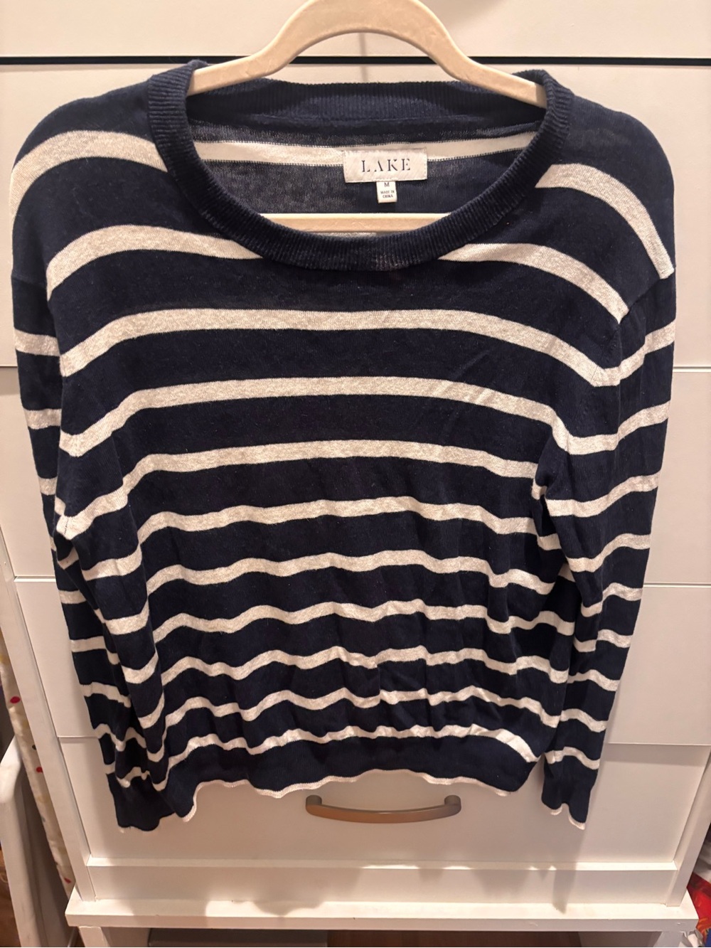 LAKE Navy & Cream Striped Crewneck Sweater